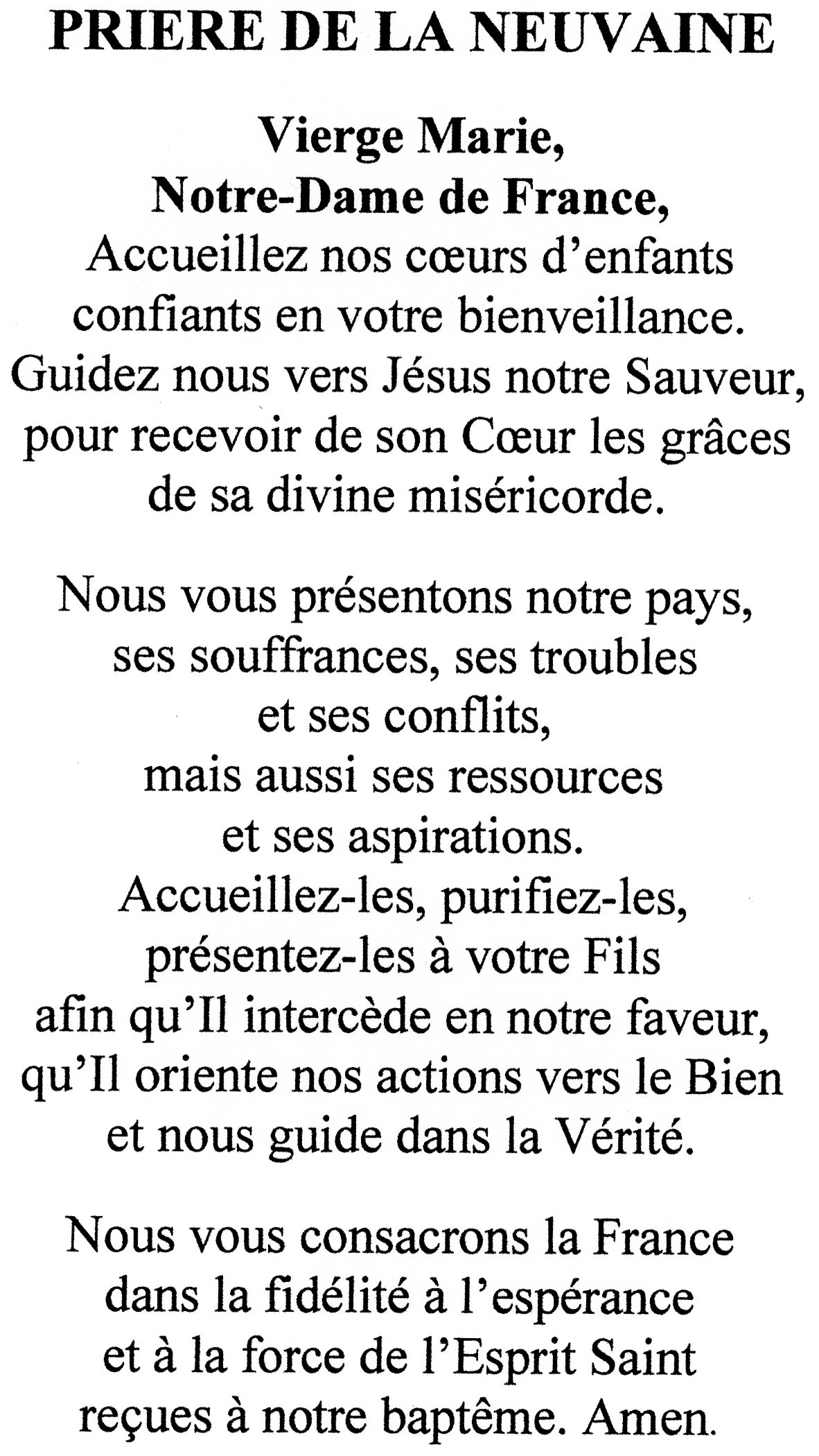 Prière de la neuvaine à Marie